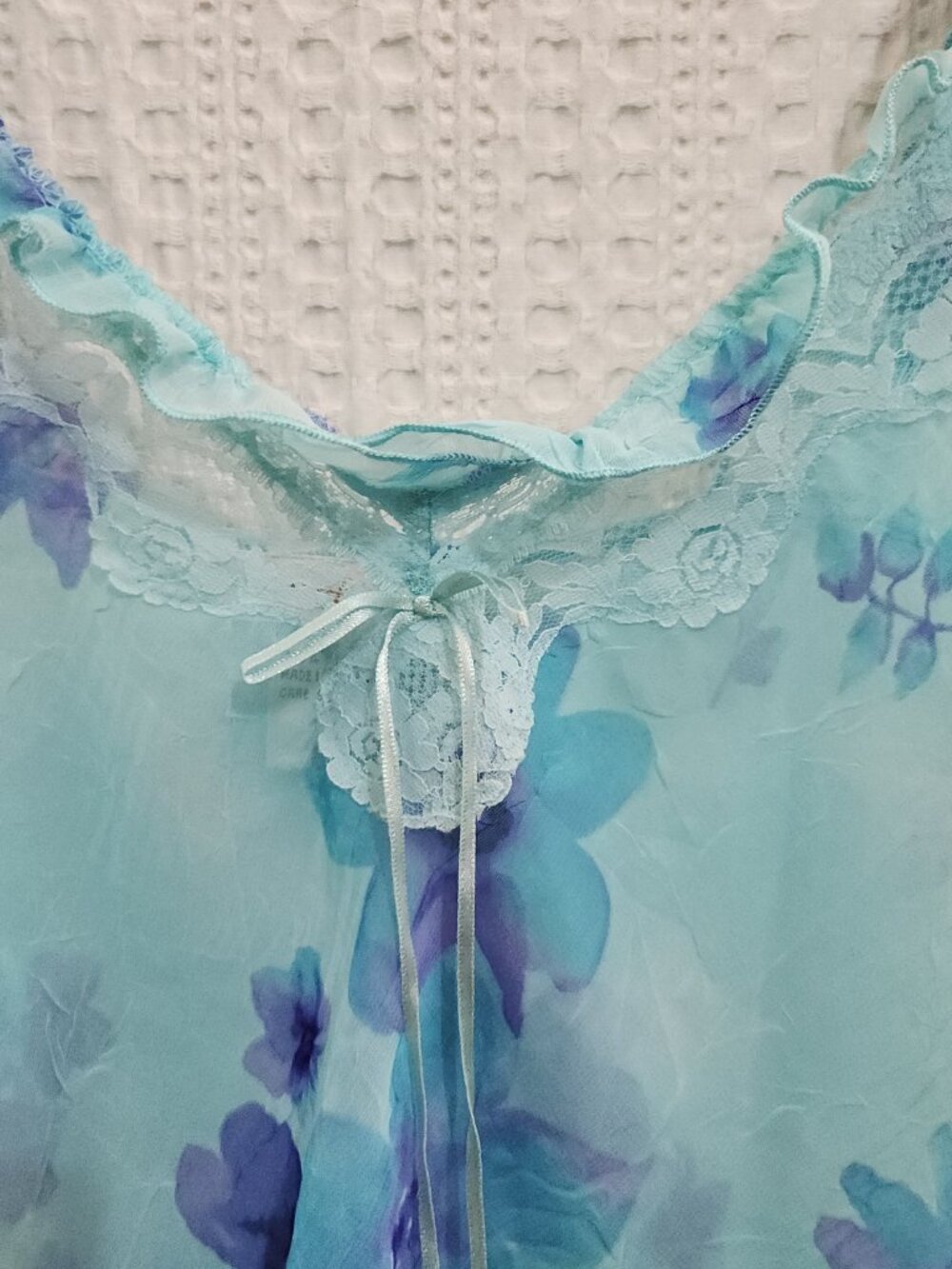 Private Luxuries Y2K Sheer Fairy Floral Lace Trim Crop Tank Aqua Blue Size Large - Picture 11 of 15